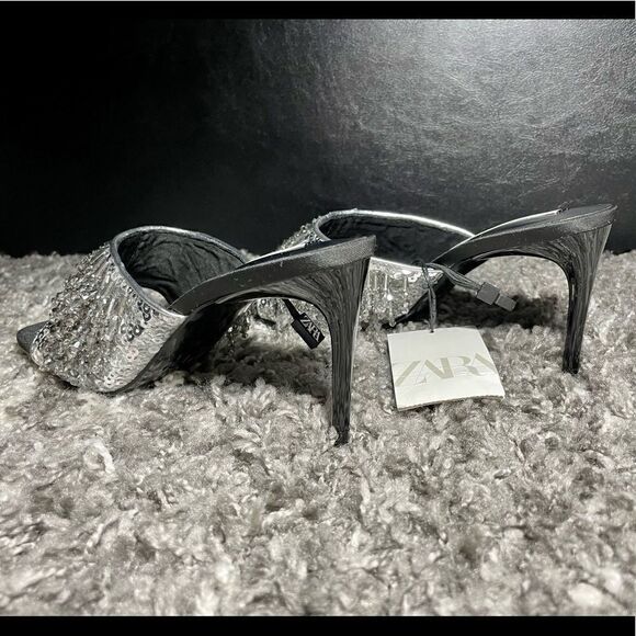 NWT Zara Sparkly Beaded Heeled Sandals - Picture 8 of 10